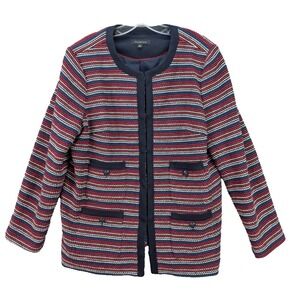 Talbots Red‎ White Blue Stripe Blazer Jacket Size XL Hook Closure Pockets Preppy